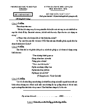 Đề thi Olympic Ngữ văn lớp 7 - Năm học 2015-2016 - Phòng GD & ĐT Ứng Hòa